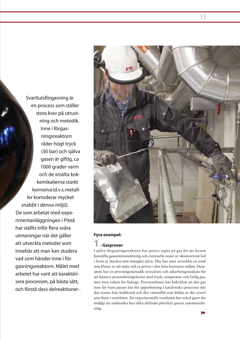 De som arbetat med experimentanläggningen i Piteå har ställts inför flera svåra utmaningar när det gäller att utveckla metoder som innebär att man kan studera vad som händer inne i