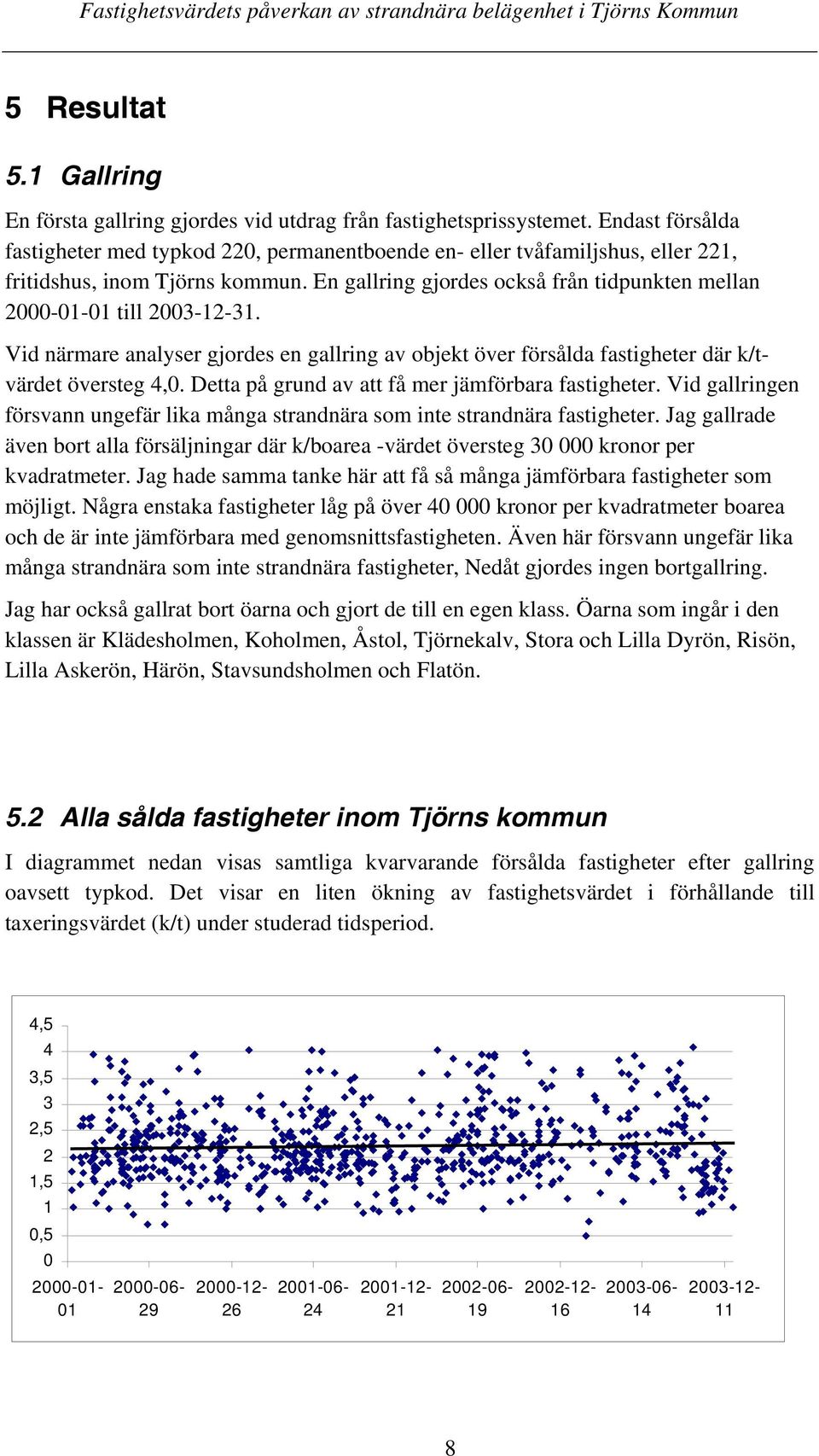 Vid närmare analyser gjordes en gallring av objekt över försålda fastigheter där k/tvärdet översteg 4,0. Detta på grund av att få mer jämförbara fastigheter.