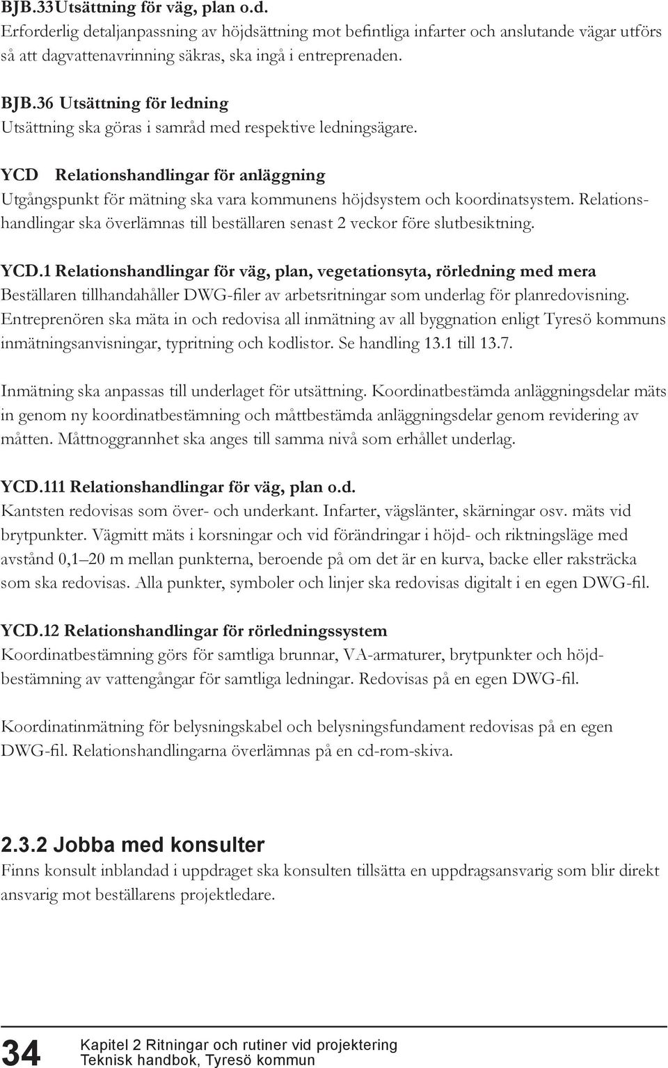 Relationshandlingar ska överlämnas till beställaren senast 2 veckor före slutbesiktning. YCD.