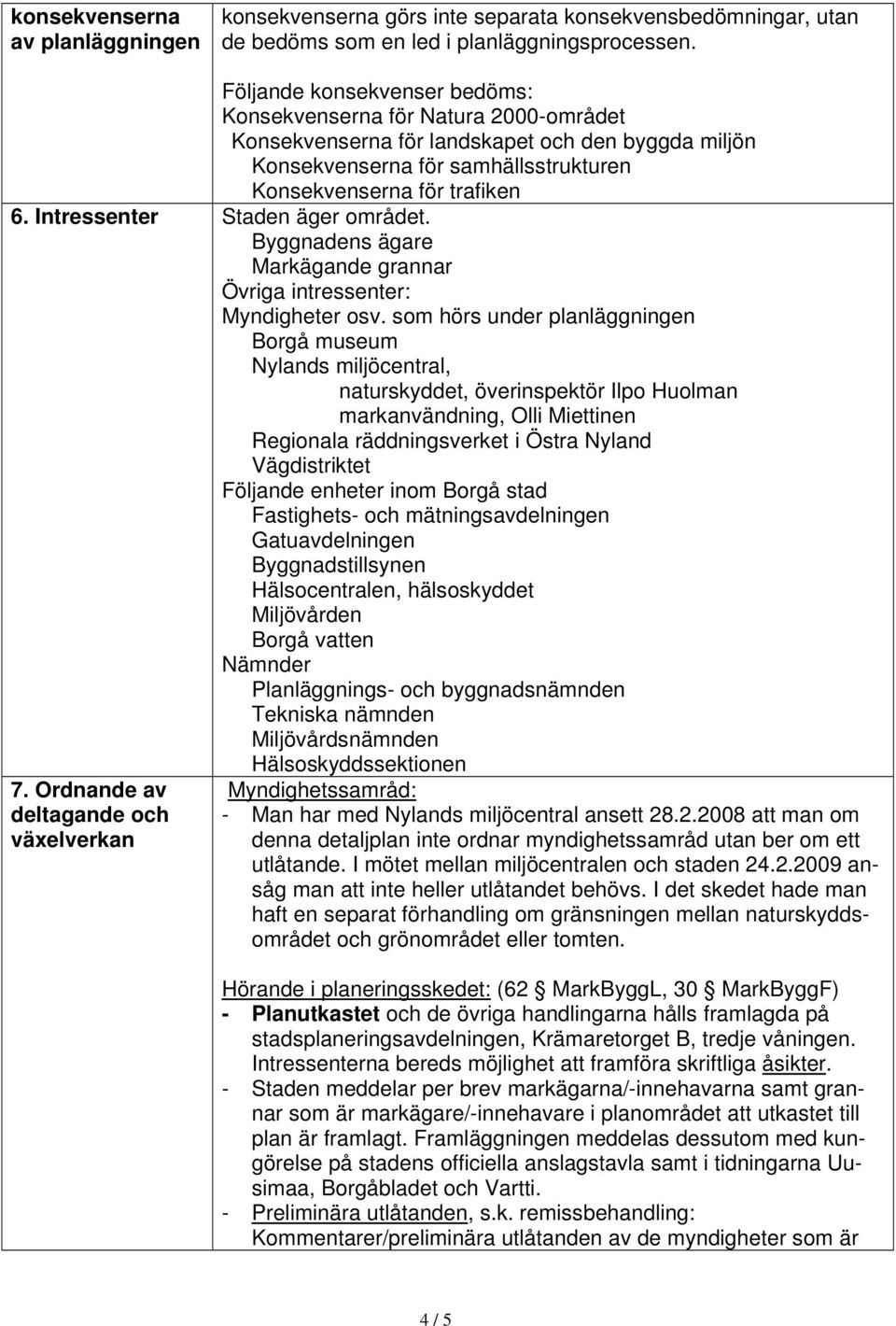 Intressenter Staden äger området. Byggnadens ägare Markägande grannar Övriga intressenter: Myndigheter osv.