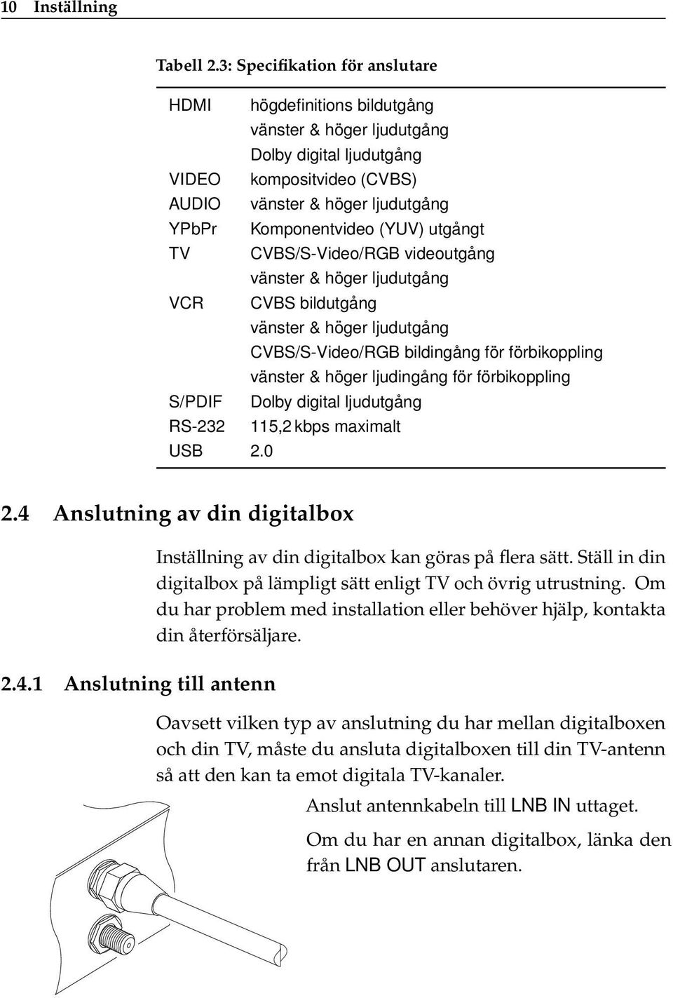 (YUV) utgångt TV CVBS/S-Video/RGB videoutgång vänster & höger ljudutgång VCR CVBS bildutgång vänster & höger ljudutgång CVBS/S-Video/RGB bildingång för förbikoppling vänster & höger ljudingång för