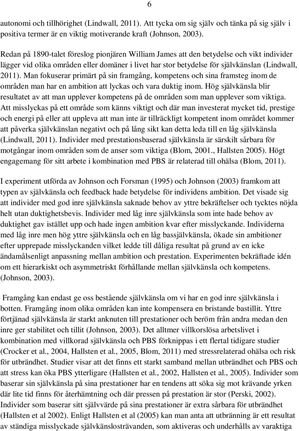 Man fokuserar primärt på sin framgång, kompetens och sina framsteg inom de områden man har en ambition att lyckas och vara duktig inom.