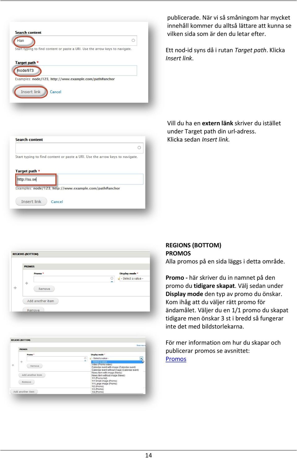 REGIONS (BOTTOM) PROMOS Alla promos på en sida läggs i detta område. Promo - här skriver du in namnet på den promo du tidigare skapat.