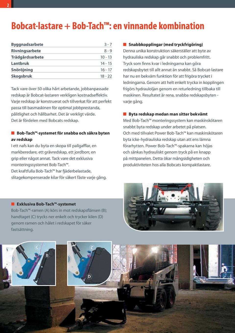 Varje redskap är konstruerat och tillverkat för att perfekt passa till basmaskinen för optimal jobbprestanda, pålitlighet och hållbarhet. Det är verkligt värde. Det är fördelen med Bobcats redskap.