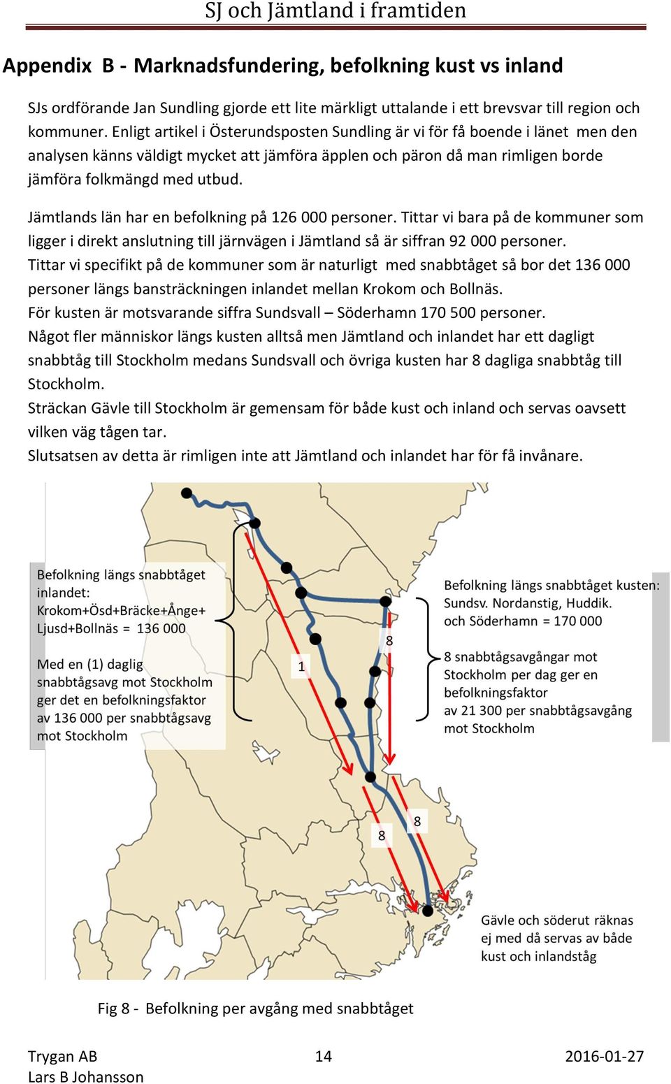 Jämtlands län har en befolkning på 126 000 personer. Tittar vi bara på de kommuner som ligger i direkt anslutning till järnvägen i Jämtland så är siffran 92 000 personer.