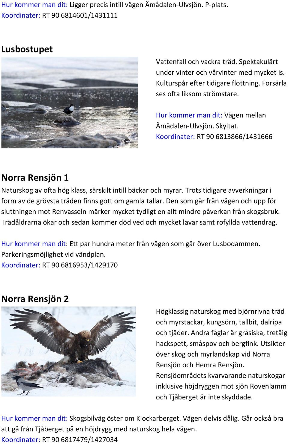 Koordinater: RT 90 6813866/1431666 Norra Rensjön 1 Naturskog av ofta hög klass, särskilt intill bäckar och myrar. Trots tidigare avverkningar i form av de grövsta träden finns gott om gamla tallar.