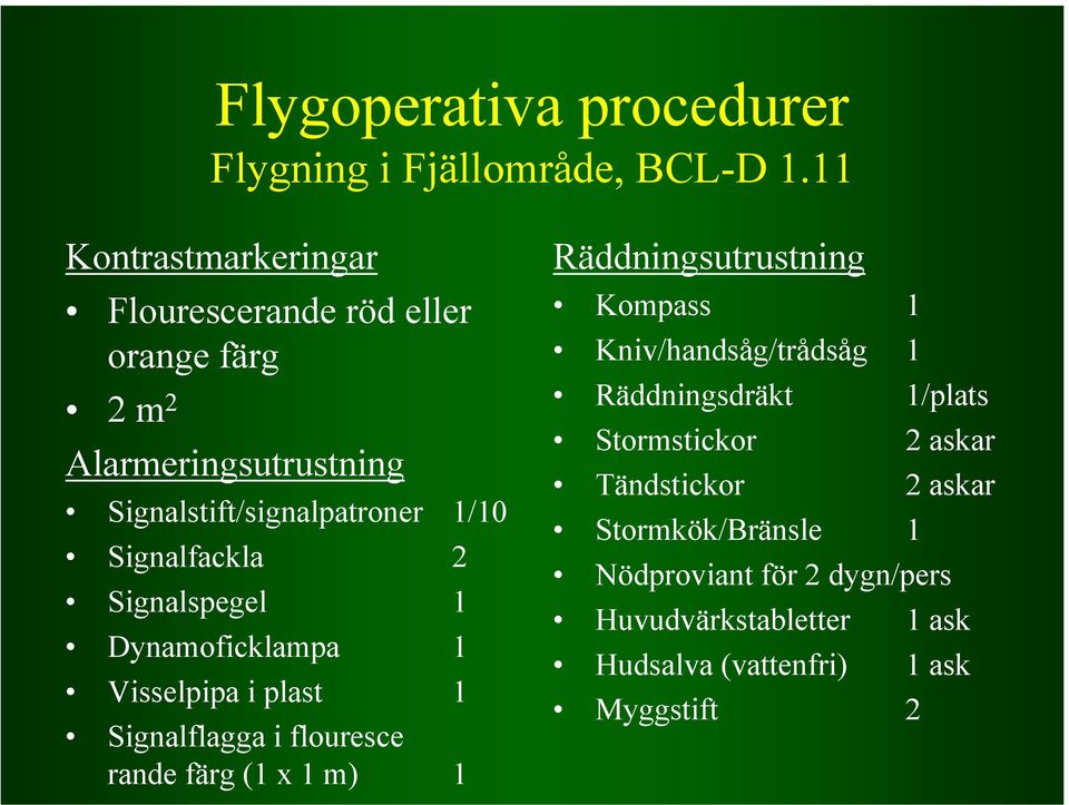 Signalfackla 2 Signalspegel 1 Dynamoficklampa 1 Visselpipa i plast 1 Signalflagga i flouresce rande färg (1 x 1 m) 1