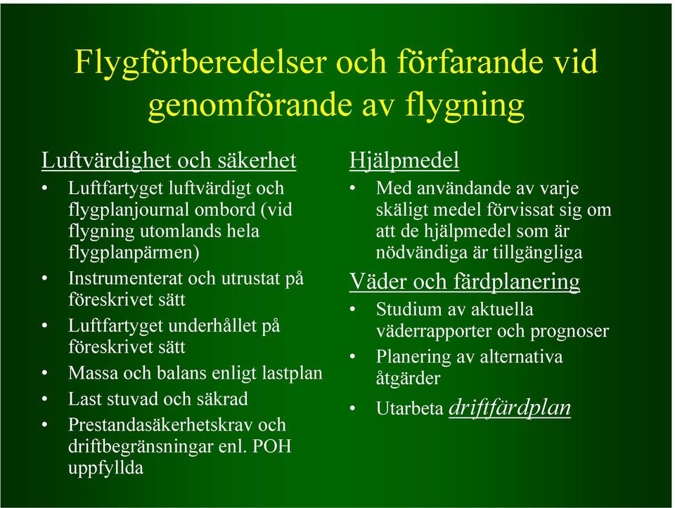 stuvad och säkrad Prestandasäkerhetskrav och driftbegränsningar enl.