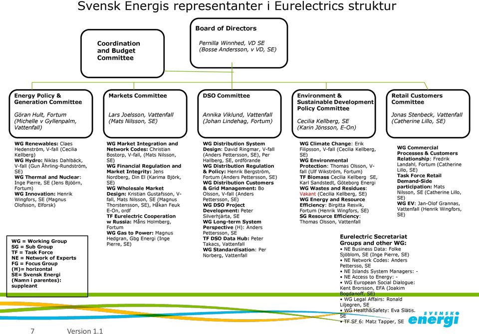 Development Policy Committee Cecilia Kellberg, SE (Karin Jönsson, E-On) Retail Customers Committee Jonas Stenbeck, Vattenfall (Catherine Lillo, WG Renewables: Claes Hedenström, V-fall (Cecilia