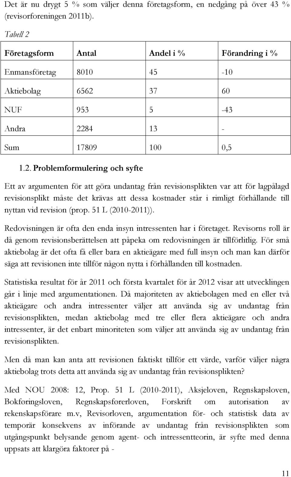 Företagsform Antal Andel i % Förandring i % Enmansföretag 8010 45-10 Aktiebolag 6562 