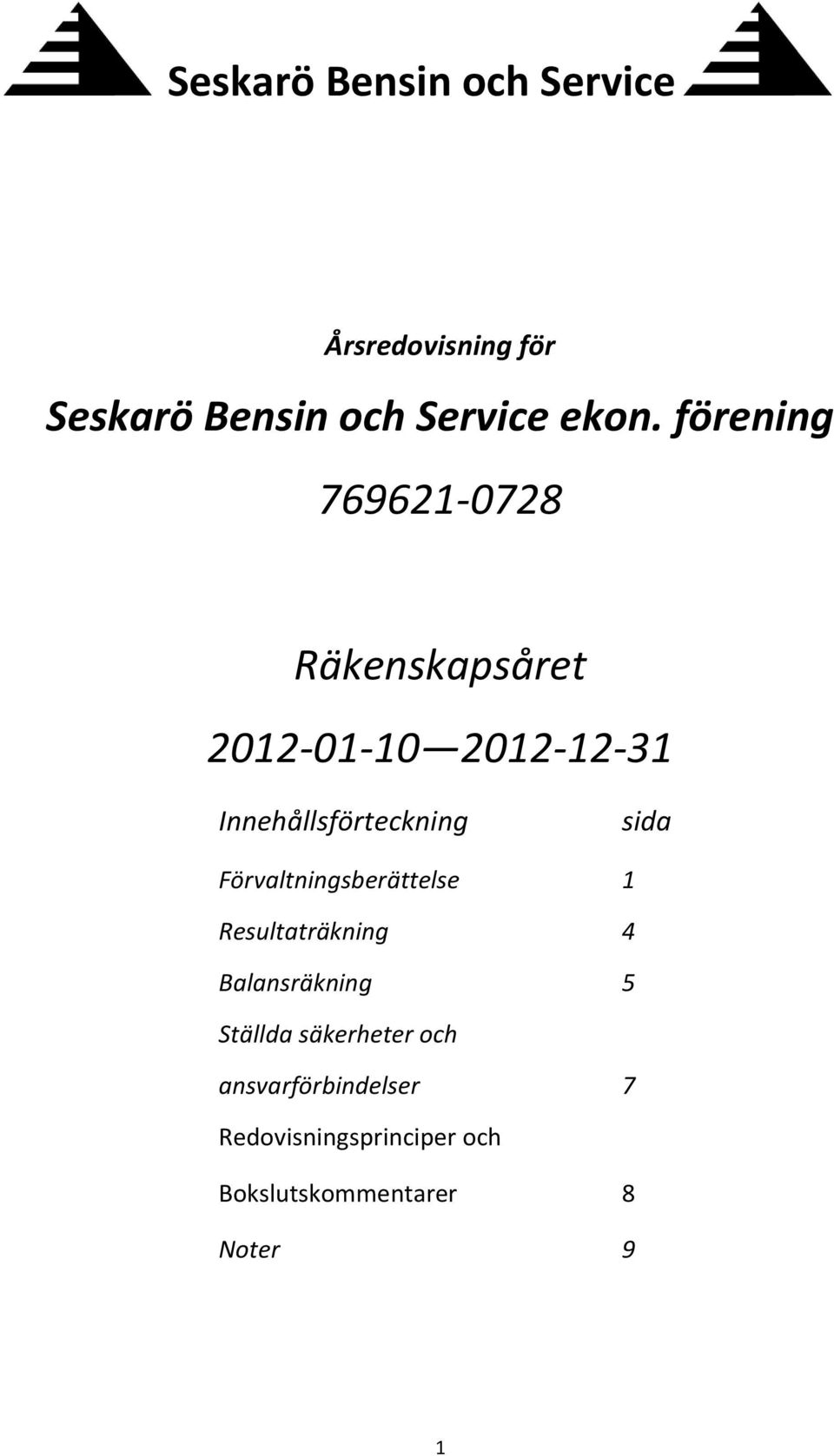 Innehållsförteckning sida Förvaltningsberättelse 1 Resultaträkning 4