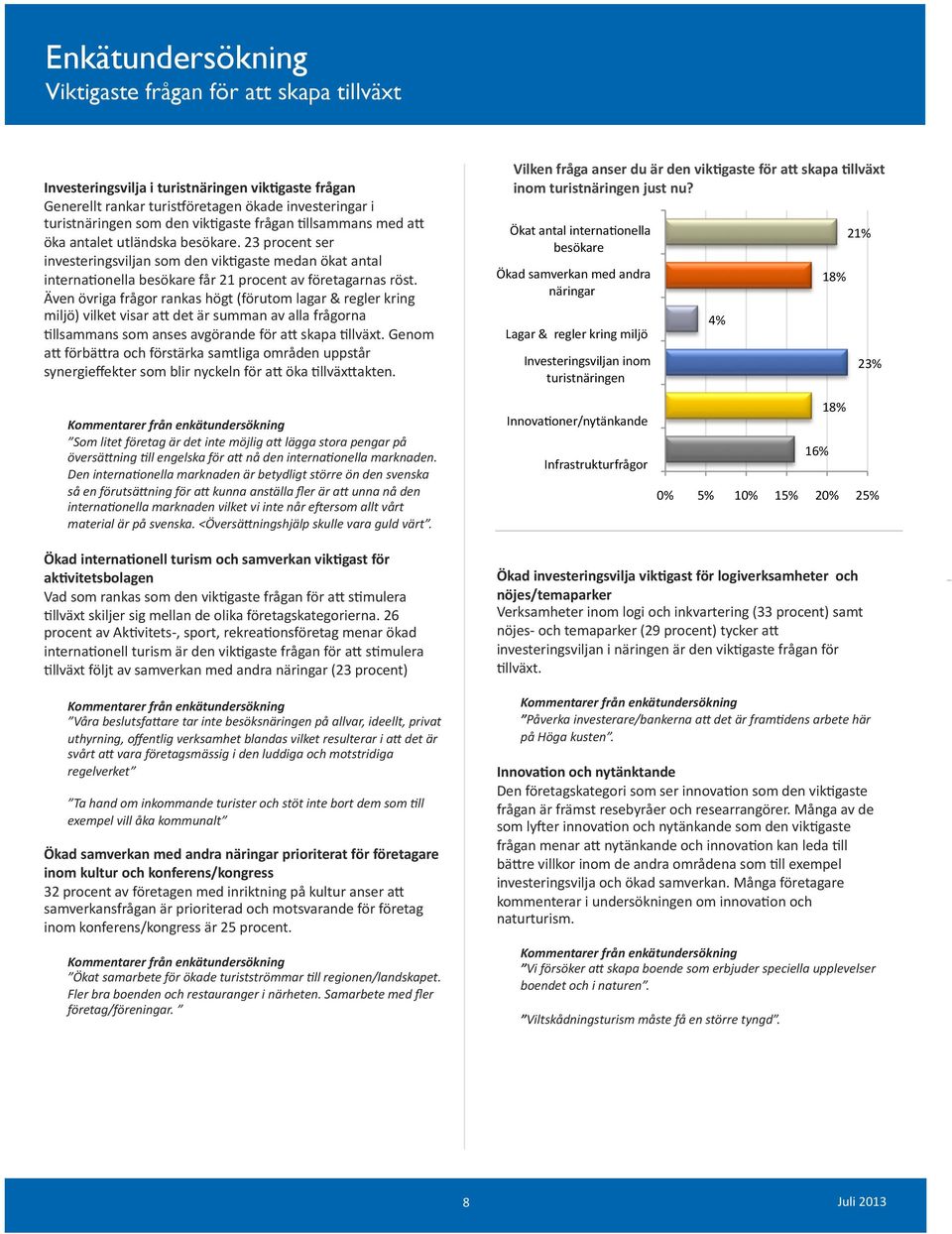 Även övriga frågor rankas högt (förutom lagar & regler kring miljö) vilket visar a@ det är summan av alla frågorna <llsammans som anses avgörande för a@ skapa <llväxt.