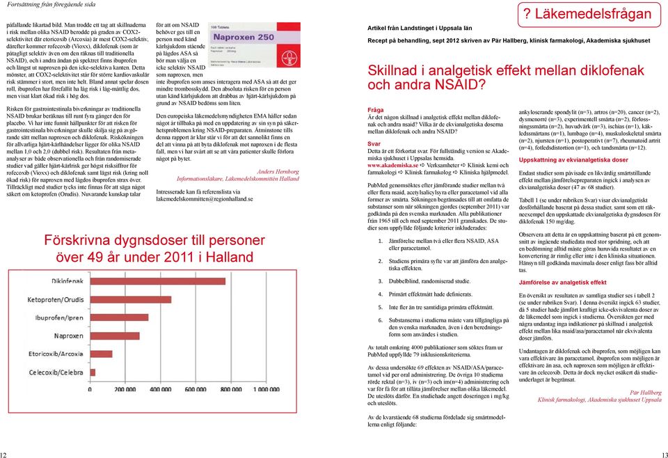 (som är påtagligt selektiv även om den räknas till traditionella NSAID), och i andra ändan på spektret finns ibuprofen och längst ut naproxen på den icke-selektiva kanten.