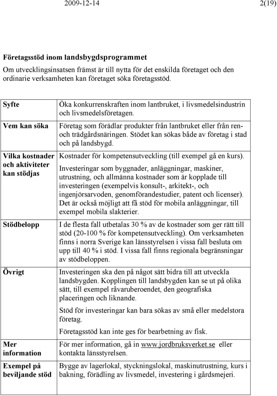 Stödet kan sökas både av företag i stad och på landsbygd. Kostnader för kompetensutveckling (till exempel gå en kurs).