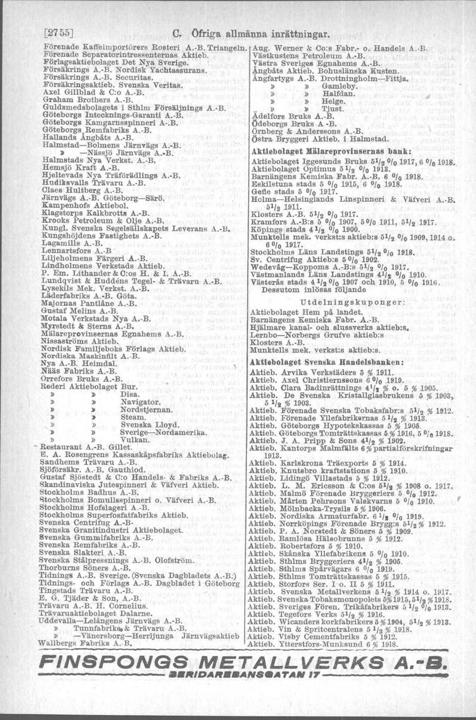 oB. Göteborgs Kamgarnsspinneri A.R Göteborgs Remfabriks A.oR Hallands Ångbäts A.-B. Halmstad-Bolmens Järnvägs A.-B. D -Nässjö Järnvägs A. B. Halmstads Nya Verkat, 'A.oB. Hemsjö Kraft 'A.oB.. Hjeltevads Nya Träförädlings A.