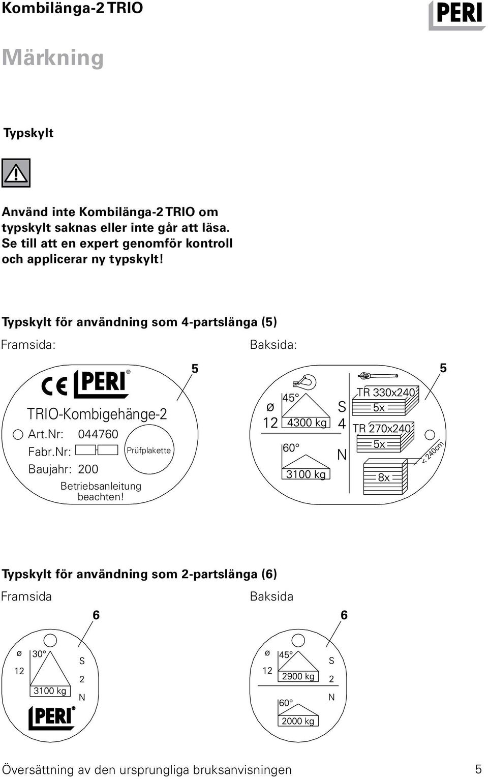 Typskylt för användning som 4-partslänga (5) Framsida: Baksida: 5 5 TRIO-Kombigehänge-2 Art.