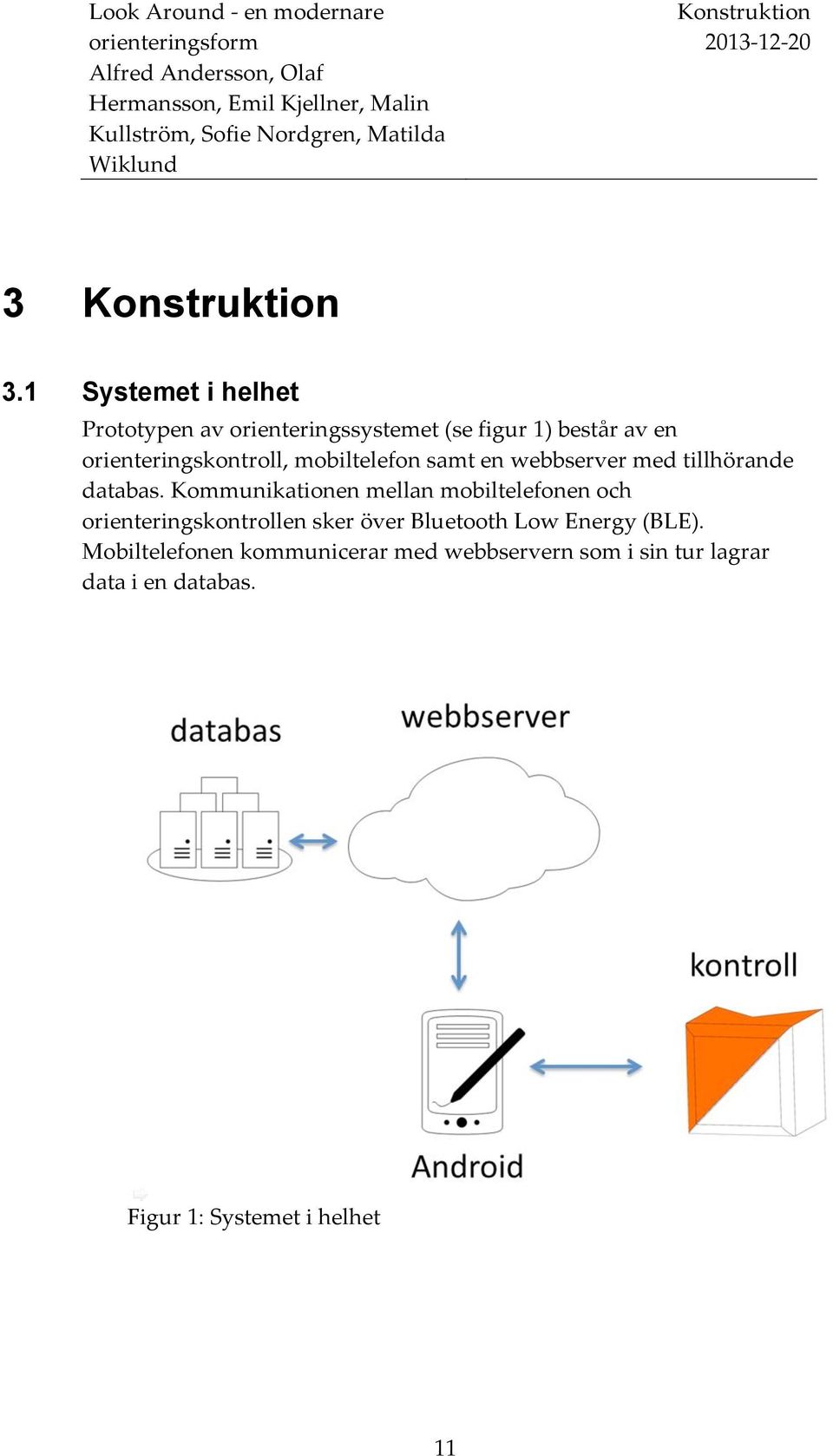 orienteringskontroll, mobiltelefon samt en webbserver med tillhörande databas.