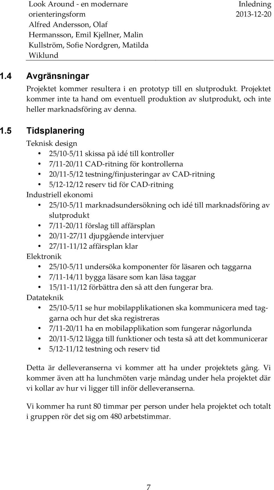 ritning Industriell ekonomi 25/10-5/11 marknadsundersökning och idé till marknadsföring av slutprodukt 7/11-20/11 förslag till affärsplan 20/11-27/11 djupgående intervjuer 27/11-11/12 affärsplan klar