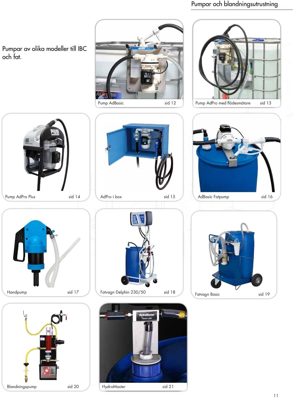 14 AdPro i box sid 15 AdBasic Fatpump sid 16 Handpump sid 17 Fatvagn Delphin