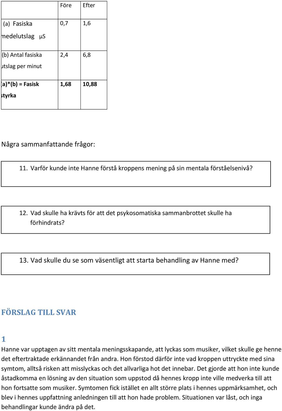 Vad skulle du se som väsentligt att starta behandling av Hanne med?