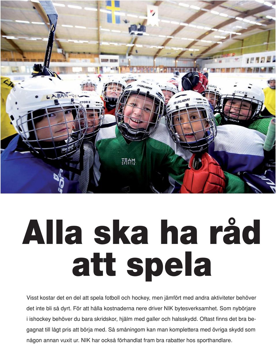 Som nybörjare i ishockey behöver du bara skridskor, hjälm med galler och halsskydd.