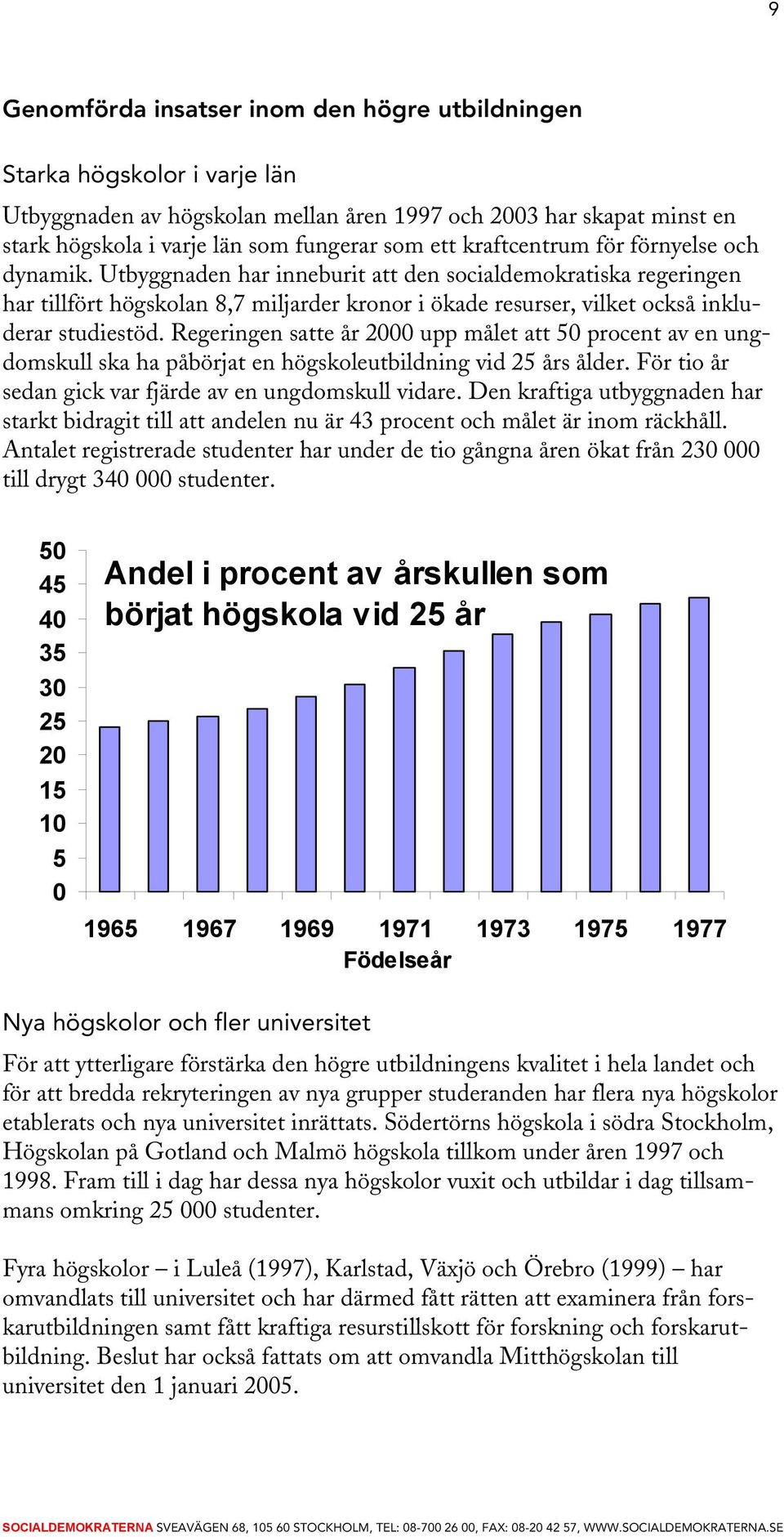 Utbyggnaden har inneburit att den socialdemokratiska regeringen har tillfört högskolan 8,7 miljarder kronor i ökade resurser, vilket också inkluderar studiestöd.