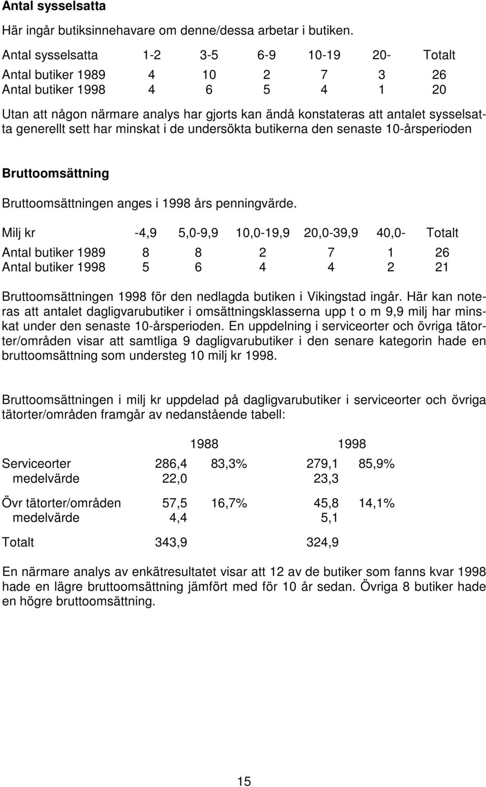 generellt sett har minskat i de undersökta butikerna den senaste 10-årsperioden Bruttoomsättning Bruttoomsättningen anges i 1998 års penningvärde.