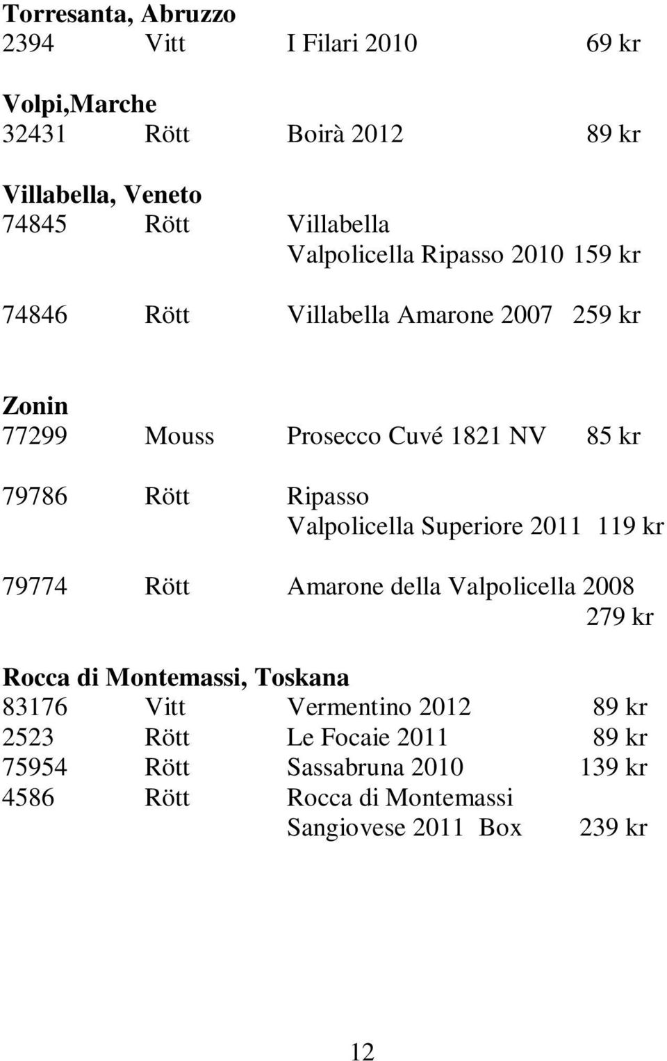 Ripasso Valpolicella Superiore 2011 119 kr 79774 Rött Amarone della Valpolicella 2008 279 kr Rocca di Montemassi, Toskana 83176 Vitt