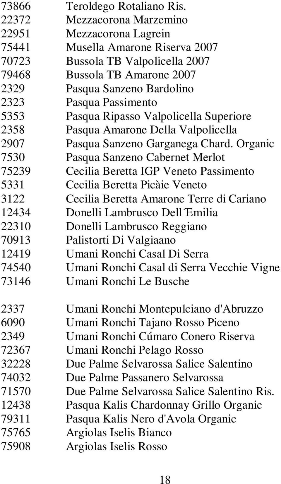 Passimento 5353 Pasqua Ripasso Valpolicella Superiore 2358 Pasqua Amarone Della Valpolicella 2907 Pasqua Sanzeno Garganega Chard.