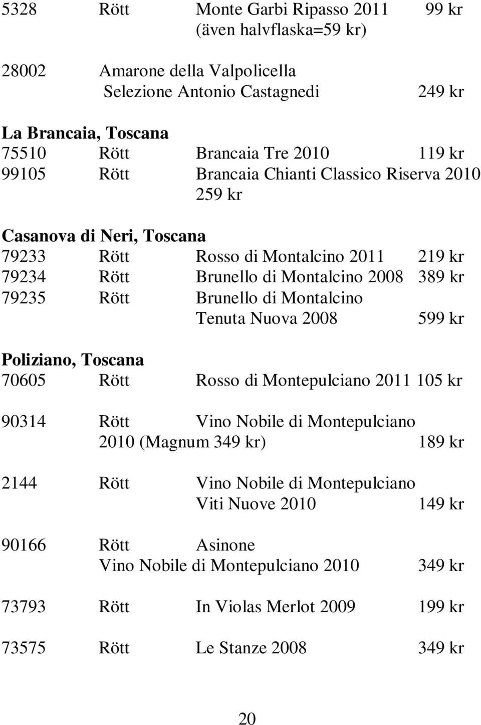 Brunello di Montalcino Tenuta Nuova 2008 599 kr Poliziano, Toscana 70605 Rött Rosso di Montepulciano 2011 105 kr 90314 Rött Vino Nobile di Montepulciano 2010 (Magnum 349 kr) 189 kr 2144