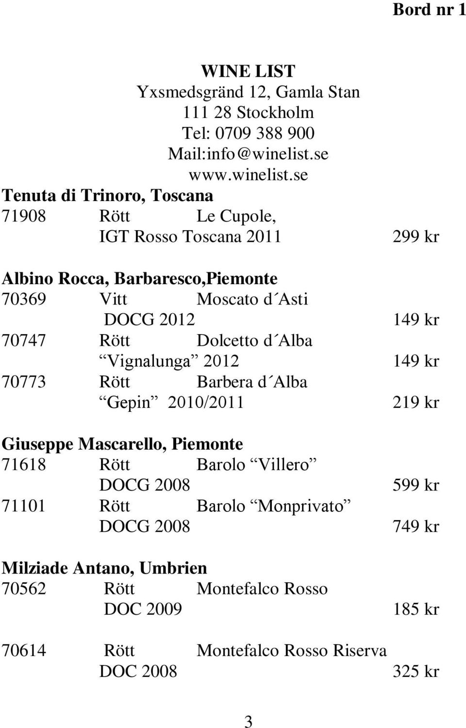 se Tenuta di Trinoro, Toscana 71908 Rött Le Cupole, IGT Rosso Toscana 2011 Albino Rocca, Barbaresco,Piemonte 70369 Vitt Moscato d Asti DOCG 2012 70747