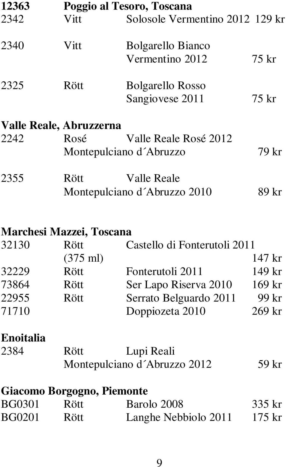 Rött Castello di Fonterutoli 2011 (375 ml) 147 kr 32229 Rött Fonterutoli 2011 149 kr 73864 Rött Ser Lapo Riserva 2010 169 kr 22955 Rött Serrato Belguardo 2011 99 kr 71710