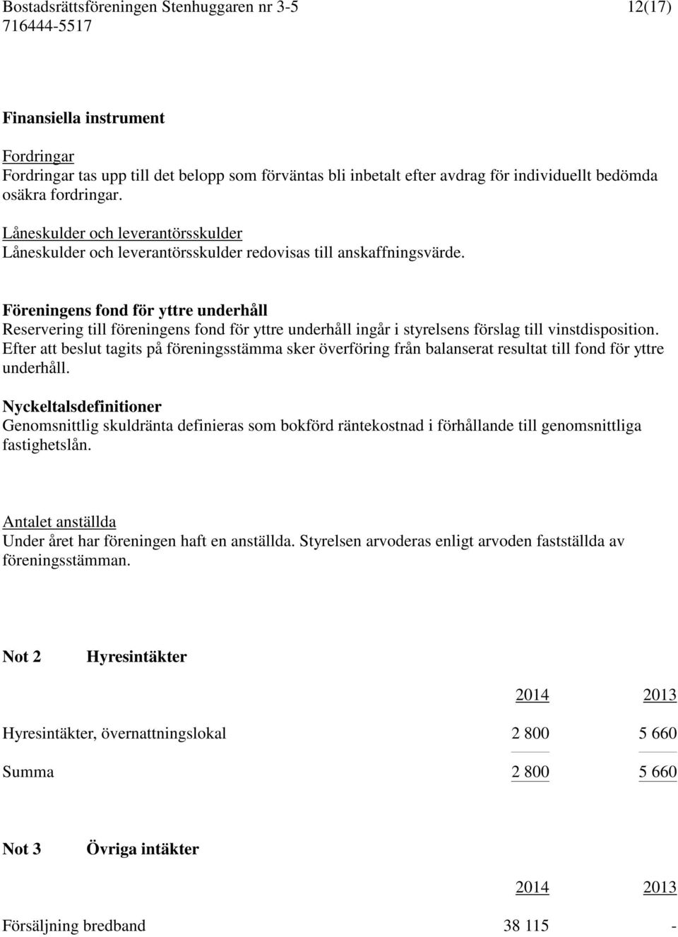 Föreningens fond för yttre underhåll Reservering till föreningens fond för yttre underhåll ingår i styrelsens förslag till vinstdisposition.