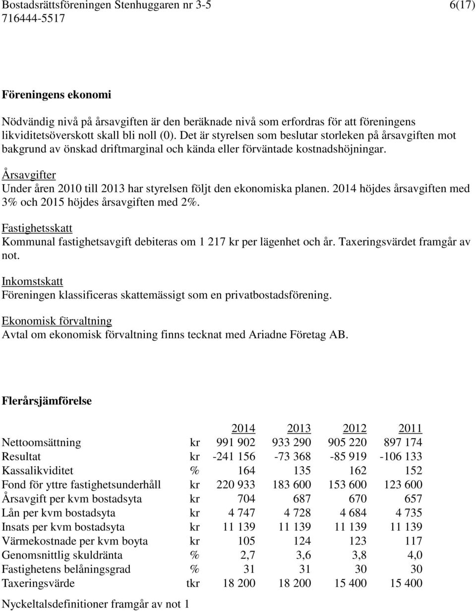 Årsavgifter Under åren 2010 till 2013 har styrelsen följt den ekonomiska planen. 2014 höjdes årsavgiften med 3% och 2015 höjdes årsavgiften med 2%.