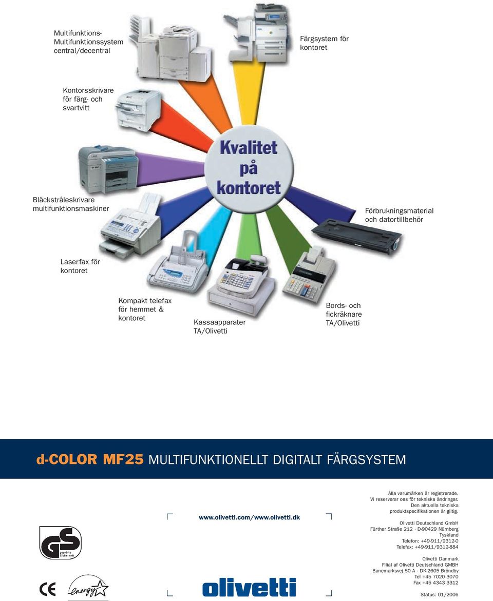 olivetti.com/www.olivetti.dk Alla varumärken är registrerade. Vi reserverar oss för tekniska ändringar. Den aktuella tekniska produktspecifikationen är giltig.