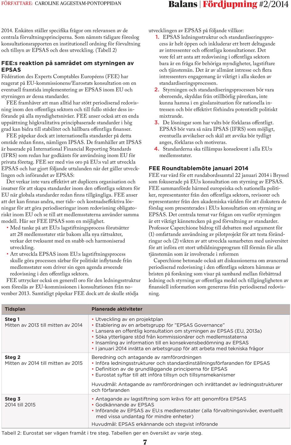 (Tabell 2) FEE:s reaktion på samrådet om styrningen av EPSAS Fédération des Experts Comptables Européens (FEE) har reagerat på EU-kommissionens/Eurostats konsultation om en eventuell framtida