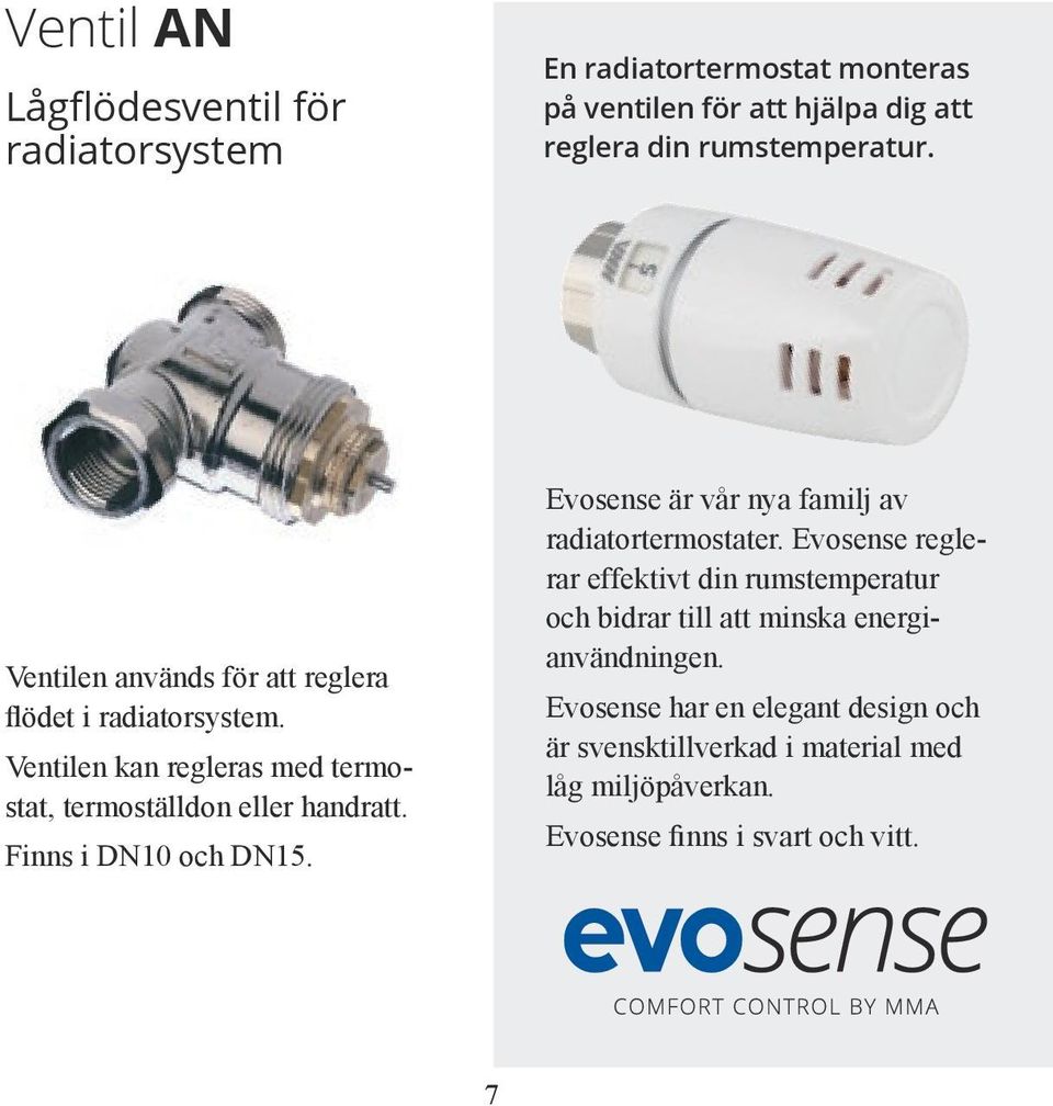 Finns i DN10 och DN15. Evosense är vår nya familj av radiatortermostater.