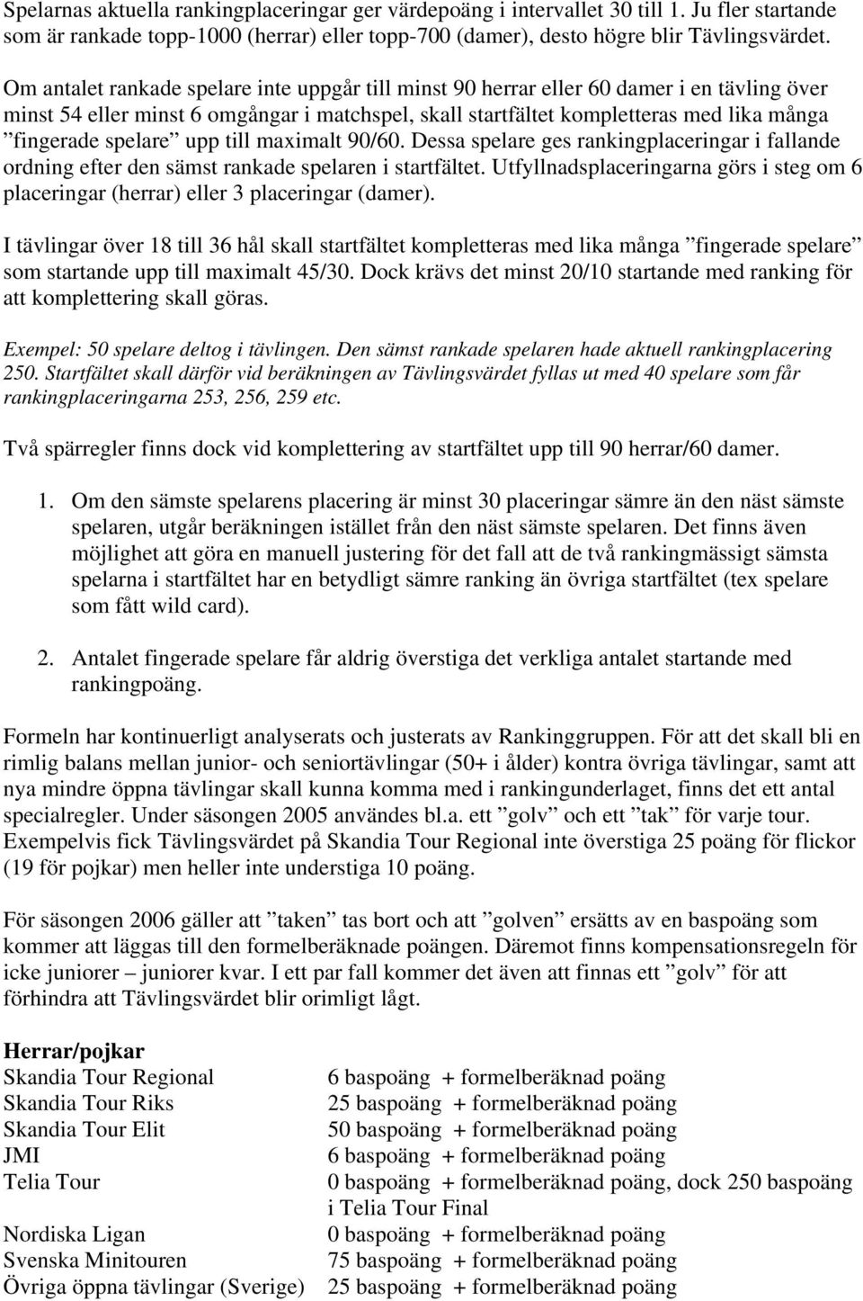 spelare upp till maximalt 90/60. Dessa spelare ges rankingplaceringar i fallande ordning efter den sämst rankade spelaren i startfältet.