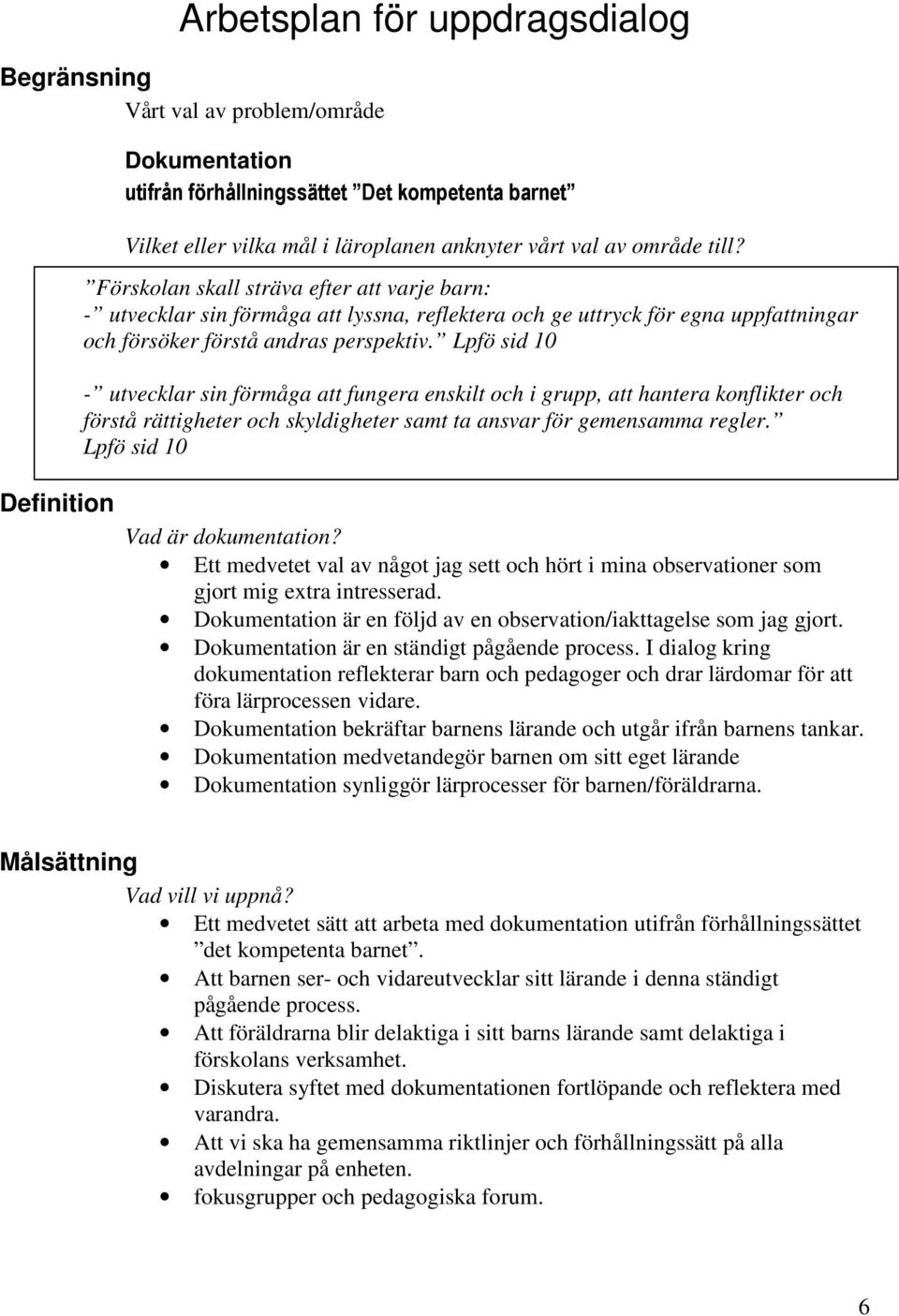 Lpfö sid 10 - utvecklar sin förmåga att fungera enskilt och i grupp, att hantera konflikter och förstå rättigheter och skyldigheter samt ta ansvar för gemensamma regler.