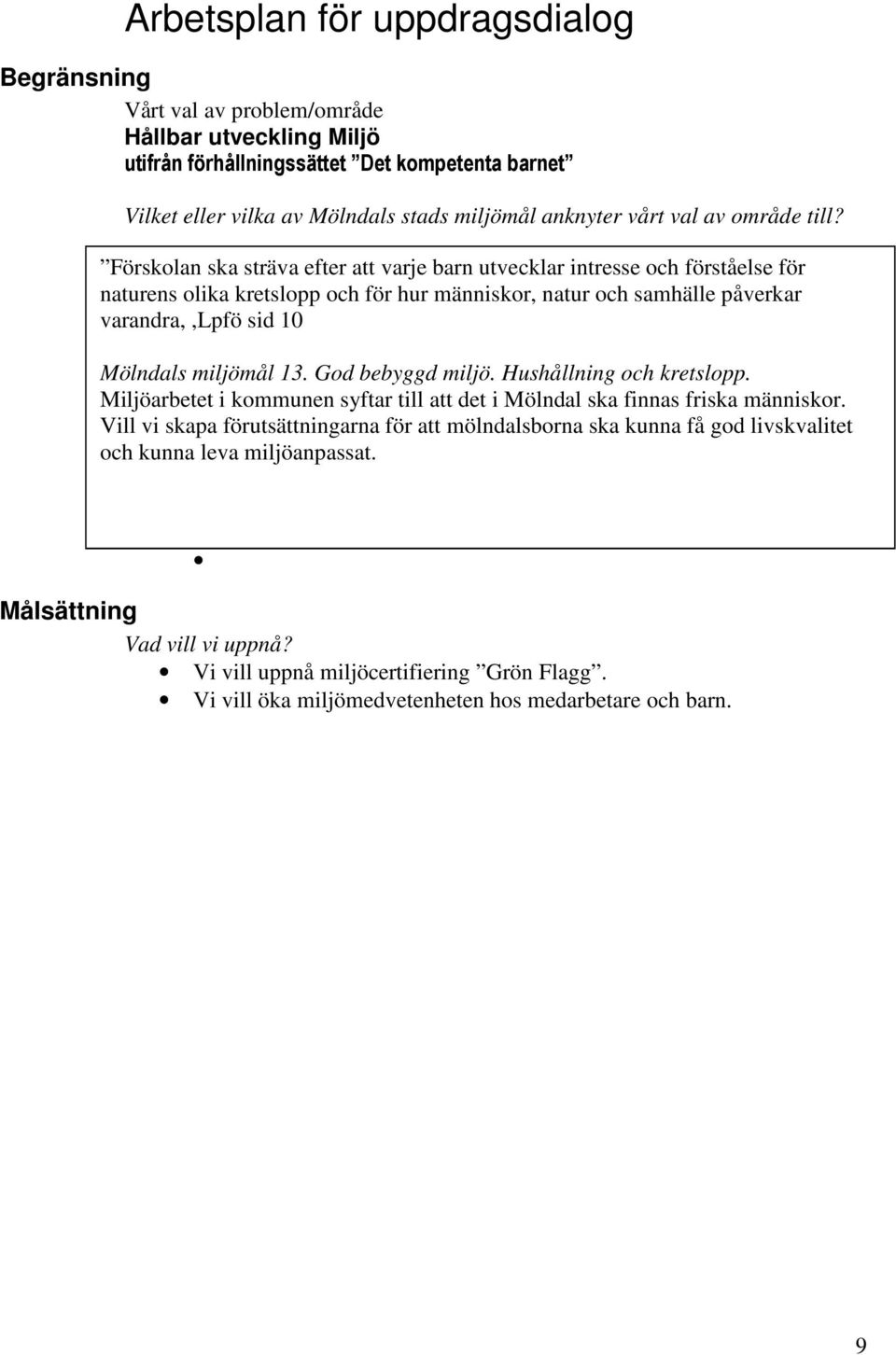 varandra,,lpfö sid 10 Mölndals miljömål 13. God bebyggd miljö. Hushållning och kretslopp.