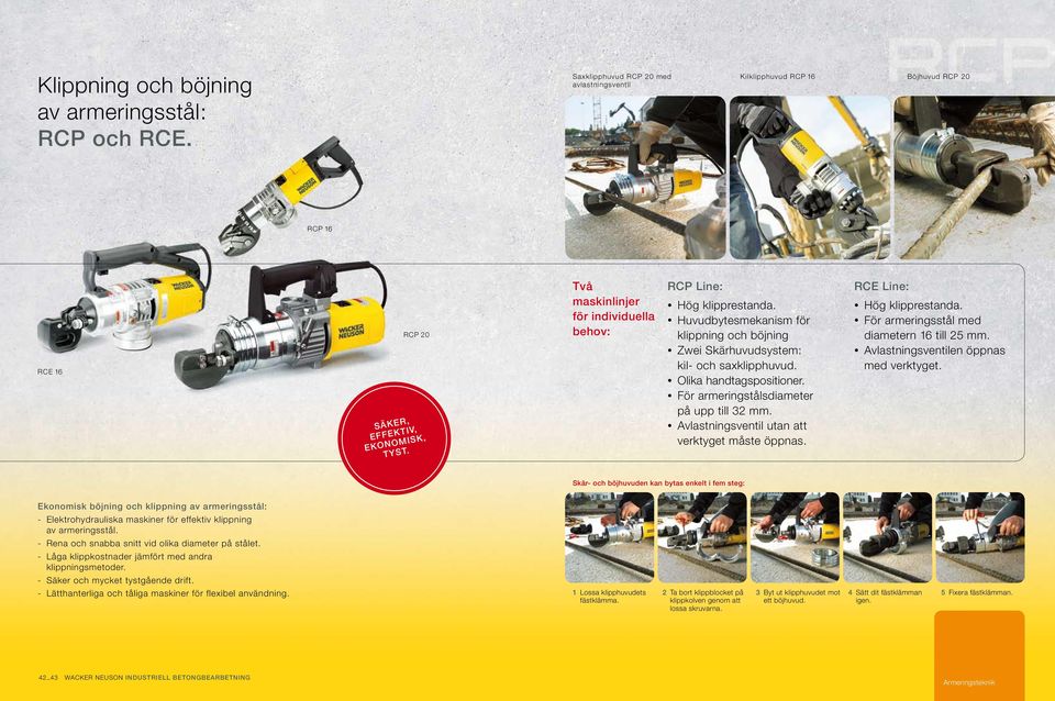 För armeringstålsdiameter på upp till 32 mm. Avlastningsventil utan att verktyget måste öppnas. RCE Line: Hög klipprestanda. För armeringsstål med diametern 16 till 25 mm.