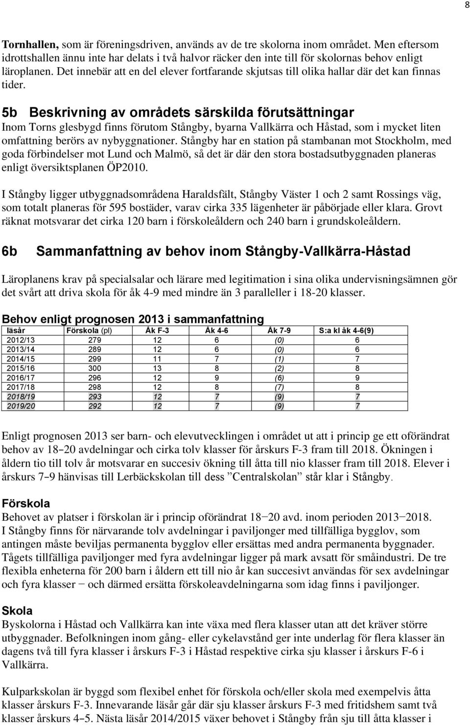 5b Beskrivning av områdets särskilda förutsättningar Inom Torns glesbygd finns förutom Stångby, byarna Vallkärra och Håstad, som i mycket liten omfattning berörs av nybyggnationer.