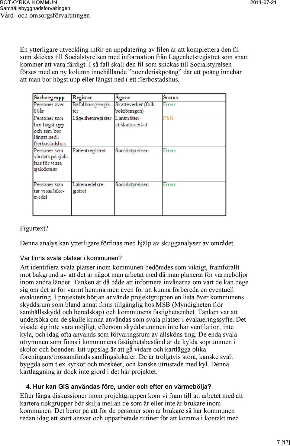 Figurtext? Denna analys kan ytterligare förfinas med hjälp av skugganalyser av området. Var finns svala platser i kommunen?