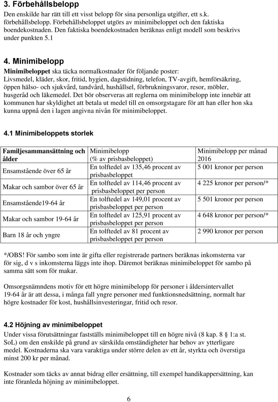 Minimibelopp Minimibeloppet ska täcka normalkostnader för följande poster: Livsmedel, kläder, skor, fritid, hygien, dagstidning, telefon, TV-avgift, hemförsäkring, öppen hälso- och sjukvård,