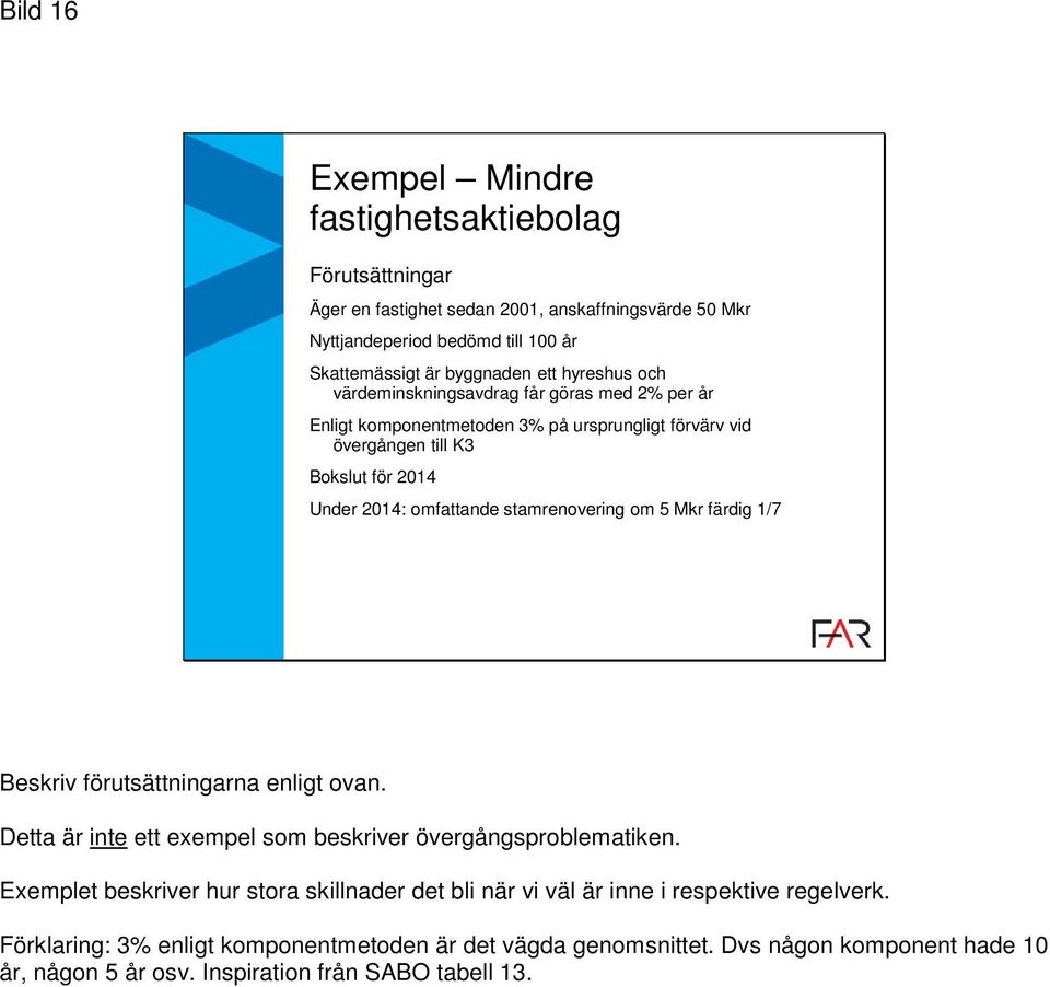 stamrenovering om 5 Mkr färdig 1/7 Beskriv förutsättningarna enligt ovan. Detta är inte ett exempel som beskriver övergångsproblematiken.
