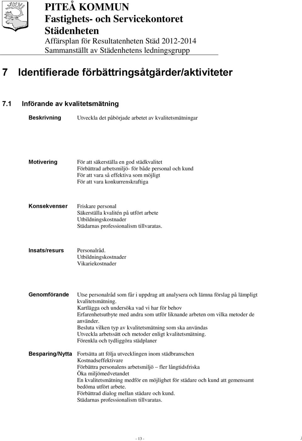 För att vara så effektiva som möjligt För att vara konkurrenskraftiga Konsekvenser Friskare personal Säkerställa kvalitén på utfört arbete Utbildningskostnader Städarnas professionalism tillvaratas.