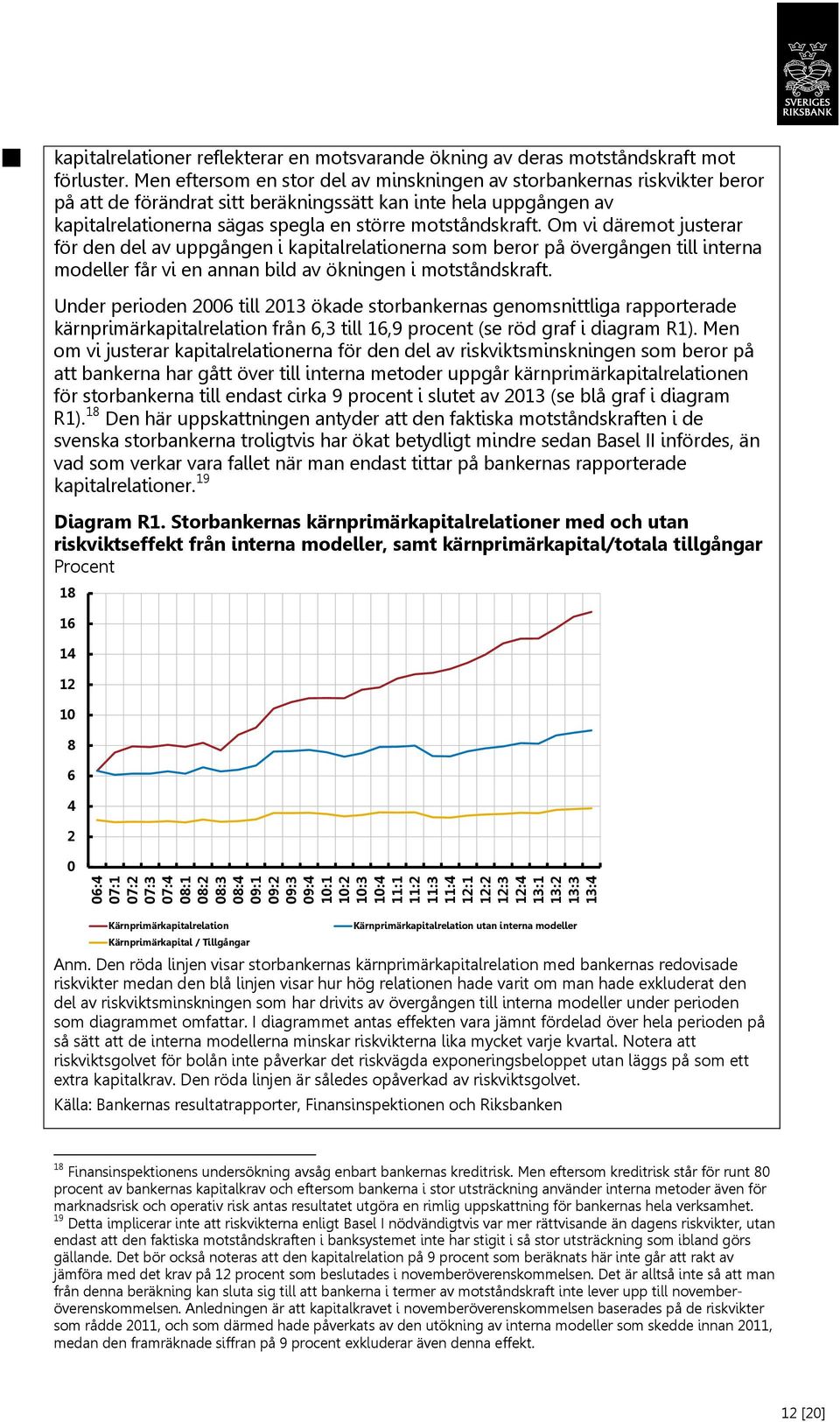 Om vi däremot justerar för den del av uppgången i kapitalrelationerna som beror på övergången till interna modeller får vi en annan bild av ökningen i motståndskraft.