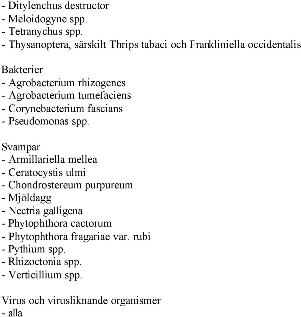 tumefaciens - Corynebacterium fascians - Pseudomonas spp.