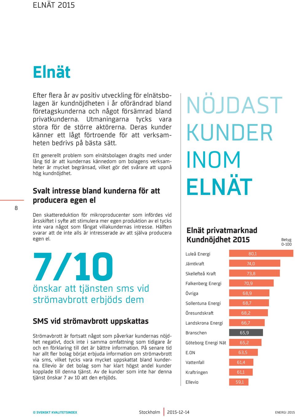 NÖJDAST KUNDER Ett generellt problem som elnätsbolagen dragits med under lång tid är att kundernas kännedom om bolagens verksamheter är mycket begränsad, vilket gör det svårare att uppnå hög