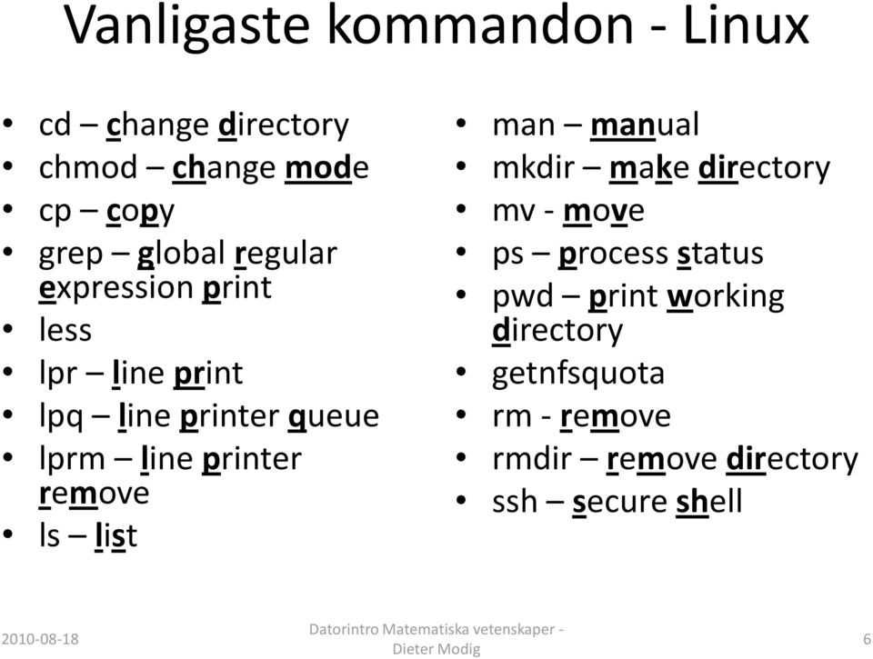 remove ls list man manual mkdir make directory mv - move ps process status pwd print